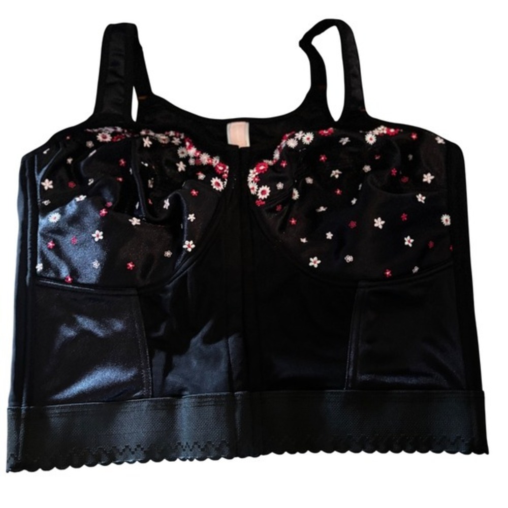 Comfort Choice Women's Bra 38DD‎ NEW Embroidered Front Close Longline Posture